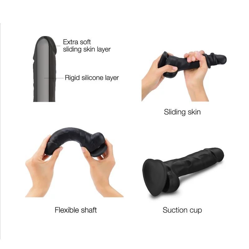 DILDO RÉALISTE À PEAU COULISSANTE NOIR XXL